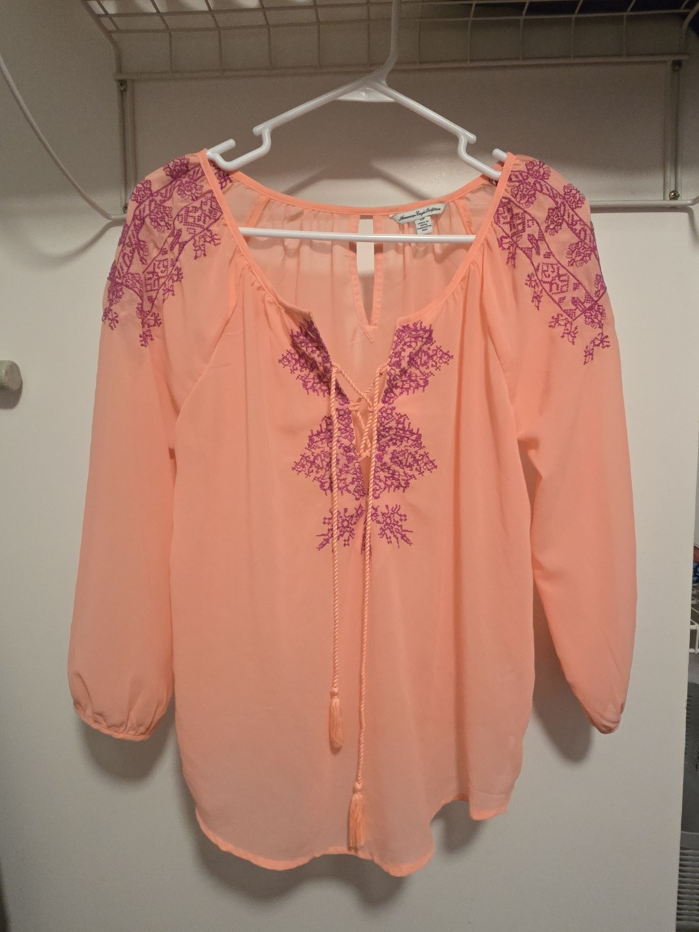 American Eagle Embroidered Peasant Blouse